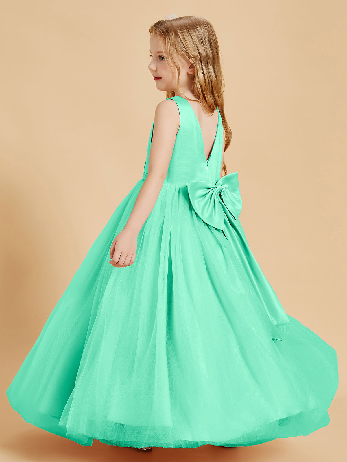 Tulle Junior Bridesmaid Dresses Satin Top Turquoise